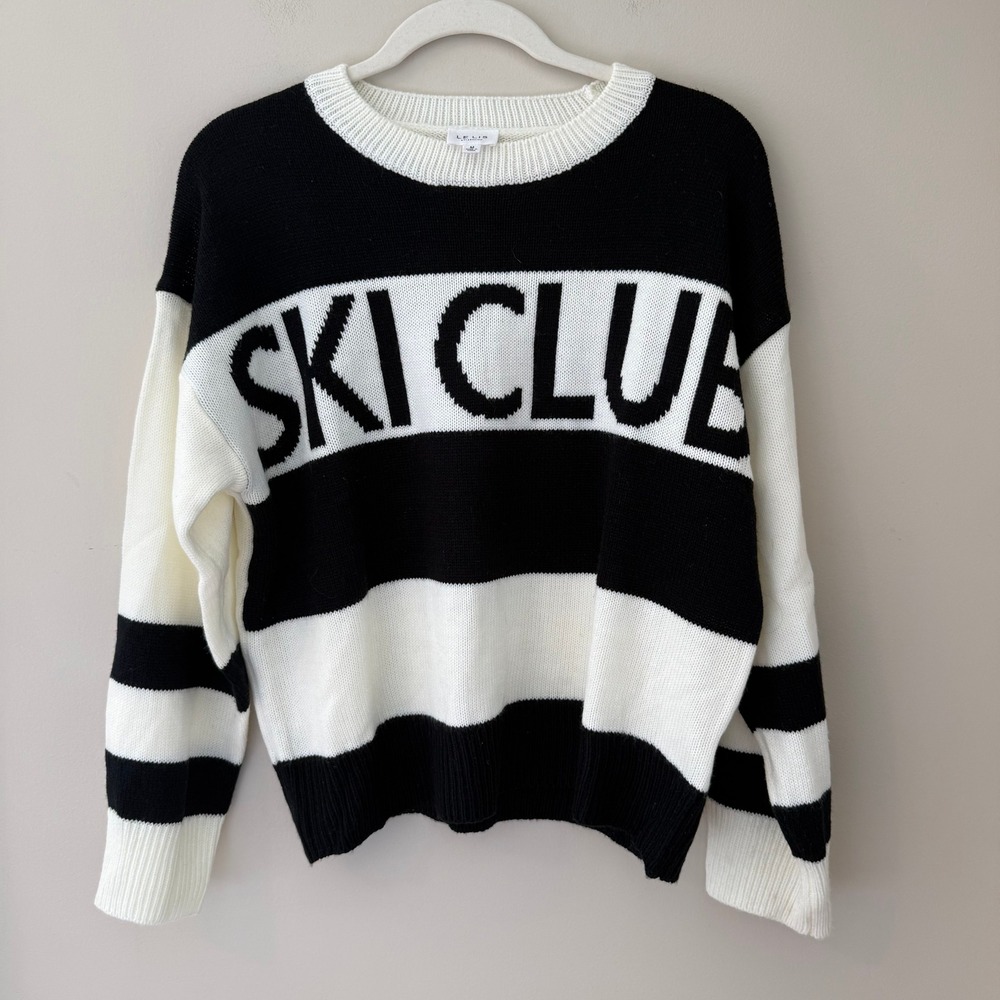 Le Lis Collection Ski Club Black White Striped Sweater M MWT6620